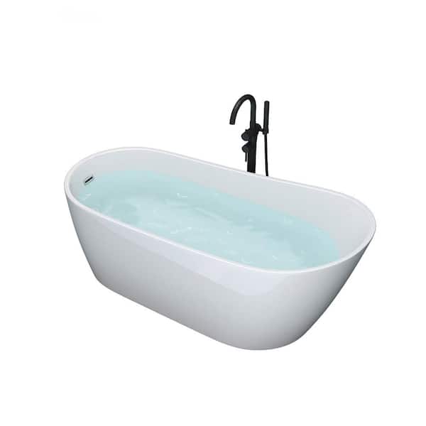 HOMEMYSTIQUE 59 in. Acrylic Slipper Flatbottom Non-Whirlpool Reversible Drain Bathtub in White