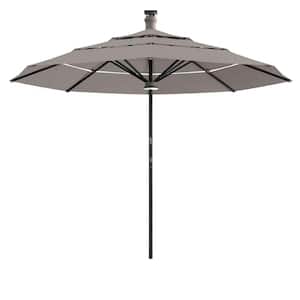 11 ft. Aluminium Smart Market Patio Umbrella in Dove Gray with Remote Control, Wind Sensor, Solar Panel, LED Lighting
