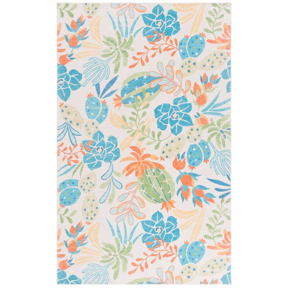 Malibu Beige/Blue 3 ft. x 5 ft. Machine Washable Floral Cactus Area Rug price history on PriceWatchPro