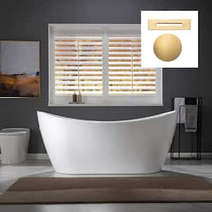Taylor 67 in. Acrylic FlatBottom Double Slipper Bathtub with Brushed Gold Overflow and Drain Included in White