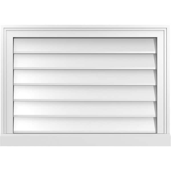 Ekena Millwork 28 in. x 20 in. Vertical Surface Mount PVC Gable Vent: Decorative with Brickmould Sill Frame