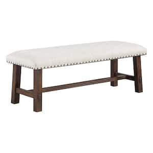 Callen Linen 47.5 in. W x 17.75 in. D x 17.75 in. H Bedroom Bench with Walnut Frame and Antique Bronze Nailhead Trim