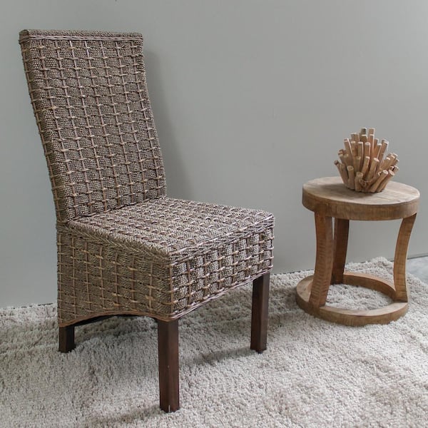 Unbranded Bayu Salak Brown Banana and Seagrass Dining Chairs with Mahogany Hardwood Frame (Set of 2)