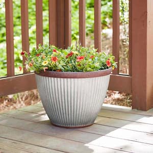 Westlake Large 15 in. x 11 in. 20 qt. Silver with Bronze Trim High-Density Resin Outdoor Planter