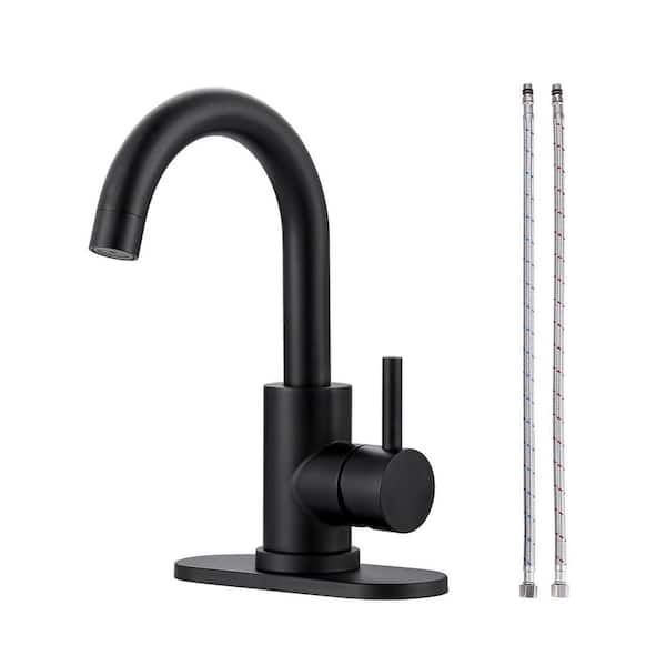 VEVETTA Single-Handle Bar Faucet with Deck Plate in Matt Black