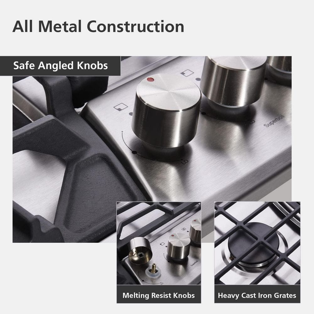 30-Inch Stainless Steel Gas Cooktop with 5 Burners