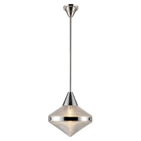 ALORA Willard 14 in. 1 Light 60-Watt Polished Nickel/Prismatic Glass Pendant Light