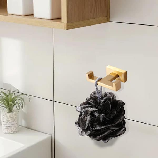 Wall Mounted J-Hook Double Robe/Towel Hook Bath Hardware Accessory in Gold
