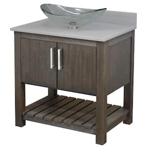 Ocean Breeze 31 in. W x 22 in. D x 31 in. H Bath Vanity in Cafe Mocha with Storm Grey Quartz Top and Clear Sink