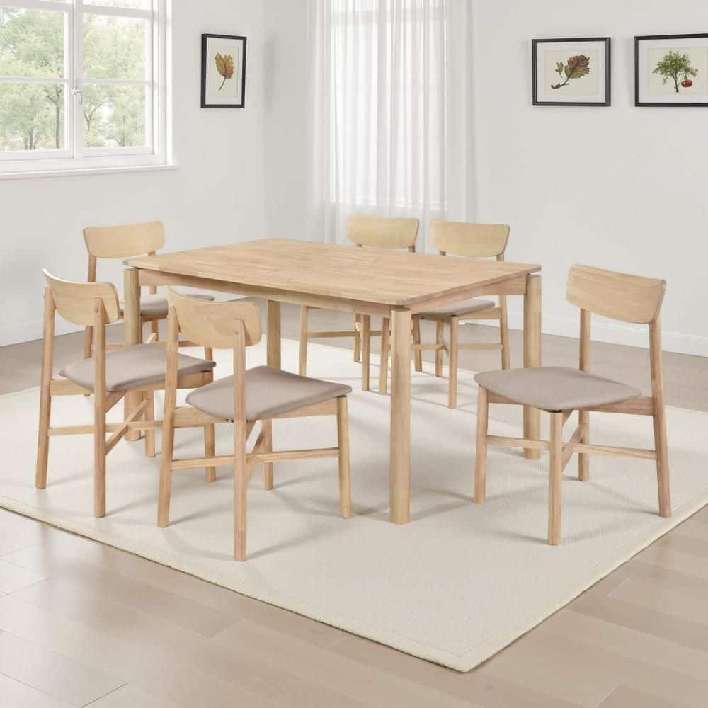 Rida 7-Piece Rectangle Tan Brown and White Washed Wood Top Dining Table Set Seats 6 price history on PriceWatchPro