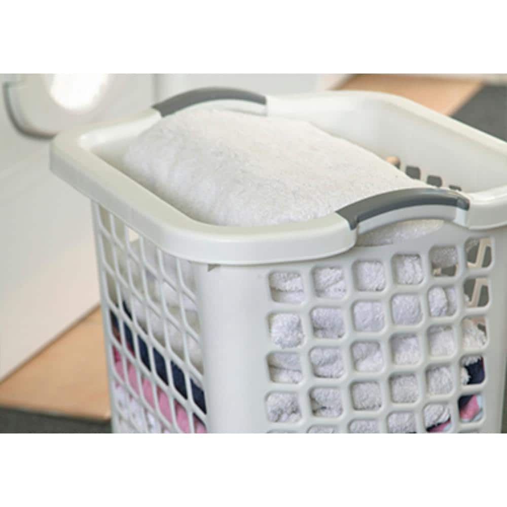 White Plastic Upright Laundry Hamper with Comfort Grip Handles