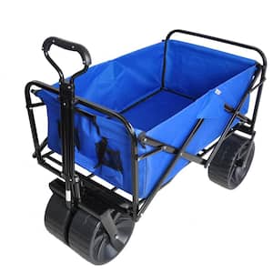4 cu. ft. Blue Fabric Folding Garden Cart with Adjustable Handle for Garden, Beach, Shopping
