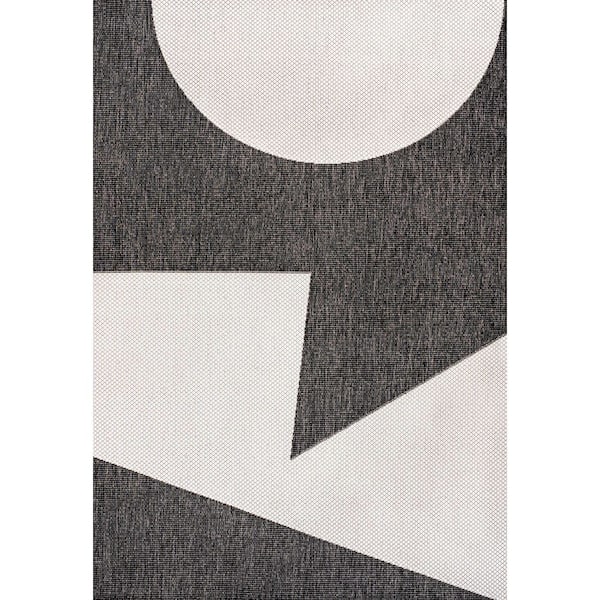 Lucian Modern Geometric Abstract 2-Tone Black/Cream 5 ft. x 8 ft. Indoor/Outdoor Area Rug