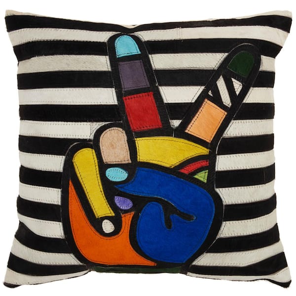 Mina Victory Natural Leather Hide Multicolor Patchwork 20 in. x 20 in. Throw Pillow