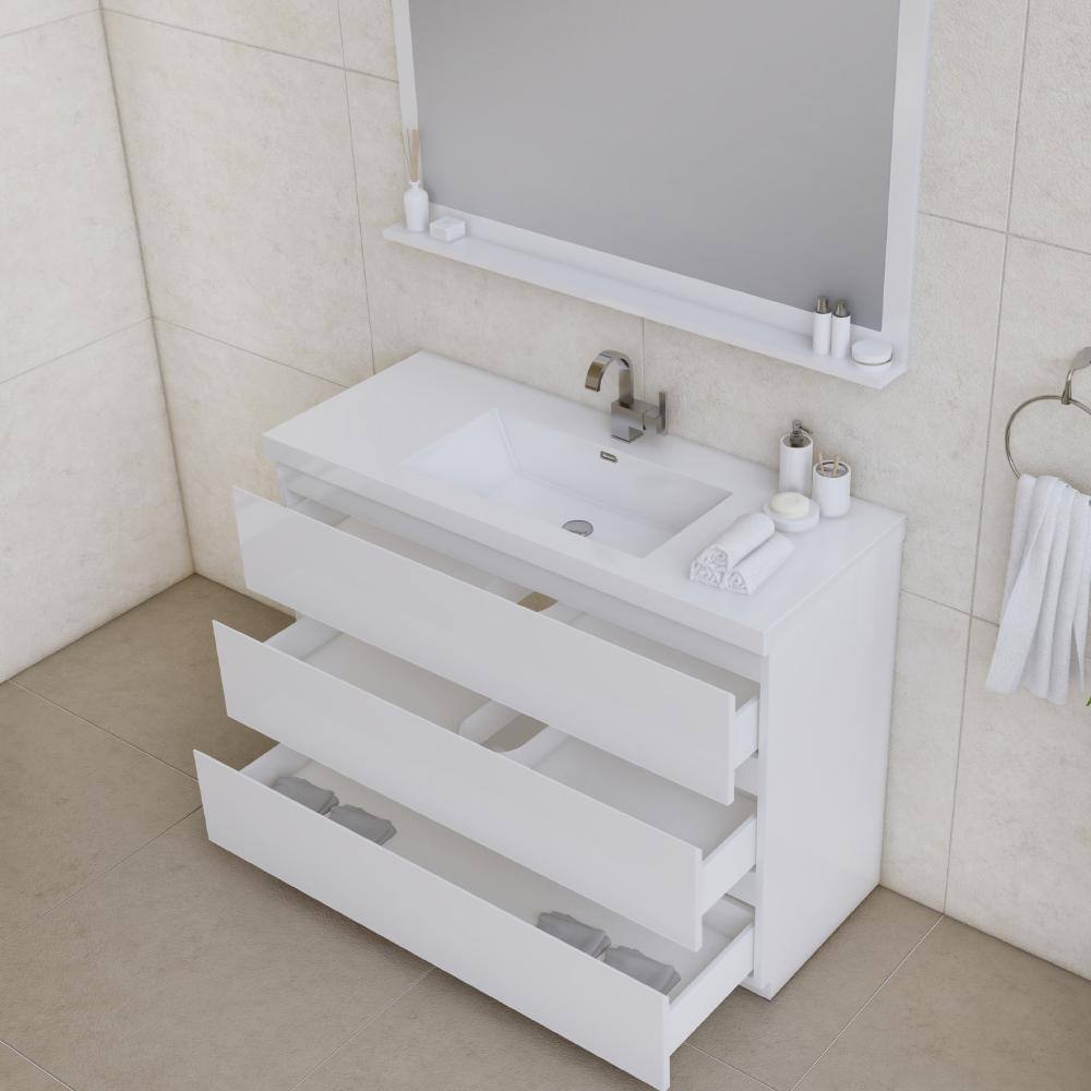 Paterno 48" White MDF Freestanding Bathroom Vanity with Solid Surface Top