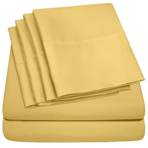 Sweet Home Collection 1500-Supreme Series 6-Piece Yellow Solid Color Microfiber RV Queen Sheet Set