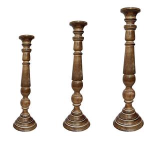 Natural Brown Handmade Wooden Candle Holder with Flared Top (Set of 3)