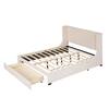 SUNRINX Beige Bed Frame Queen Velvet Upholstered Platform Bed with Storage MG4-32WE