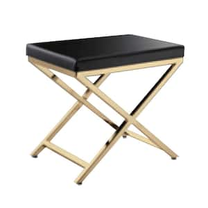 18.3 in. Gray and Gold Low Back Metal Accent Stool with Faux Leather Seat