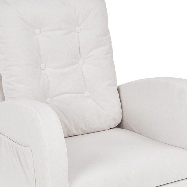 Modern Nursery Rocker Chair with Wooden Base-Ergonomic, Compact Design with Extendable Footrest White Rocking Chair