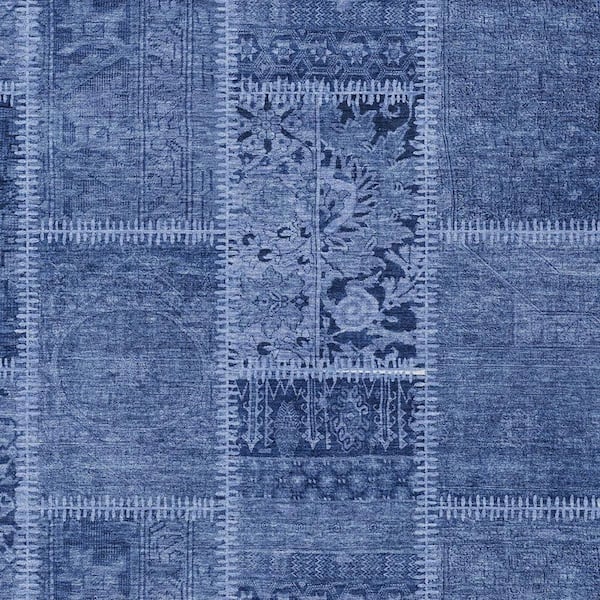 Navy Blue, Denim Blue 8 ft. x 10 ft. Woven Plaid Polyester Rectangle Indoor/Outdoor Area Rug