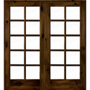 72 in. x 80 in. Knotty Alder Universal/Reversible 10-Lite Clear Glass Provincial Stain Wood Double Prehung French Door