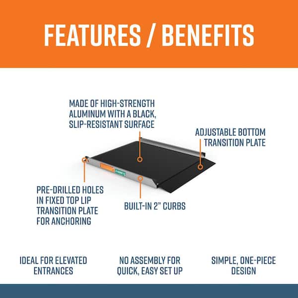 GATEWAY 3G 4 ft. Aluminum Solid Surface Black Wheelchair Ramp