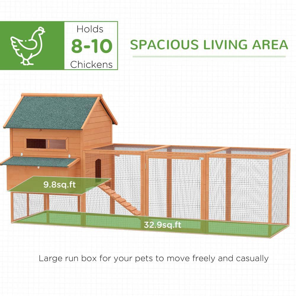 Large Orange Wooden Chicken Coop with Nesting Box and Run