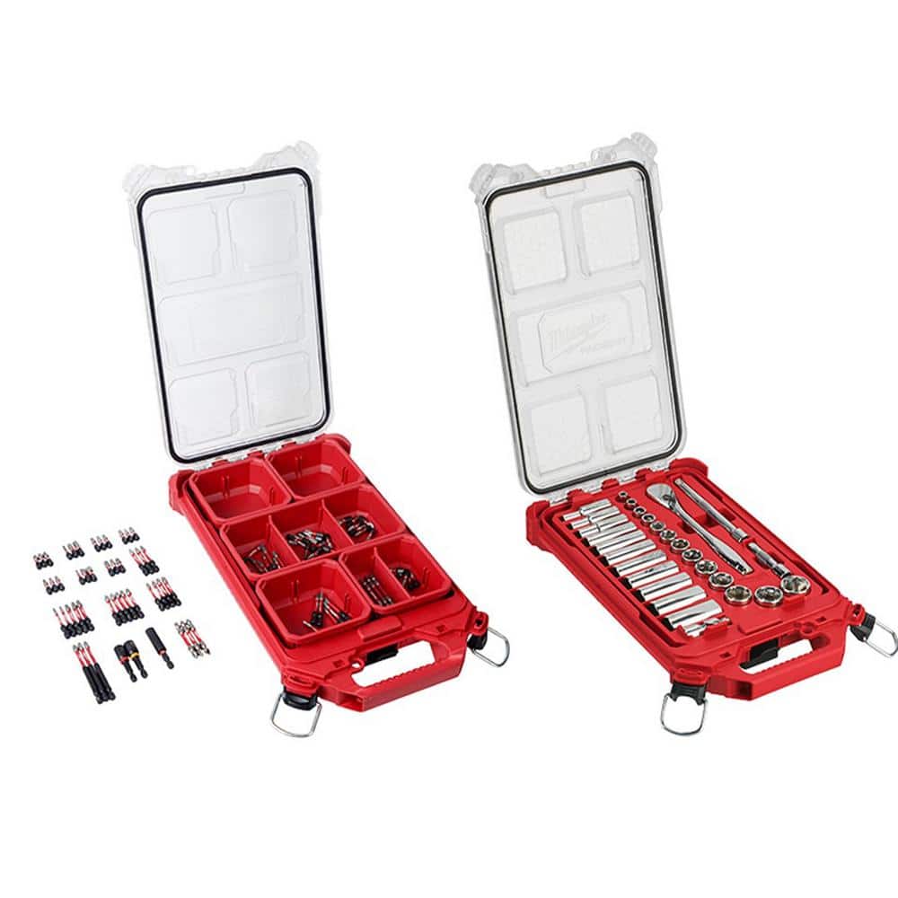 Milwaukee 3/8 in. Drive SAE Ratchet and Socket Mechanics Tool Set and  SHOCKWAVE Driver Bit Set with PACKOUT Cases (128-Piece) 48-22-9481-48-32-4082  The Home Depot