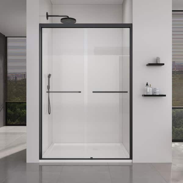 48 x 72 in. Frame Double Sliding Soft-Close Shower Door in Matte Black with 1/4 in. Clear Tempered Glass