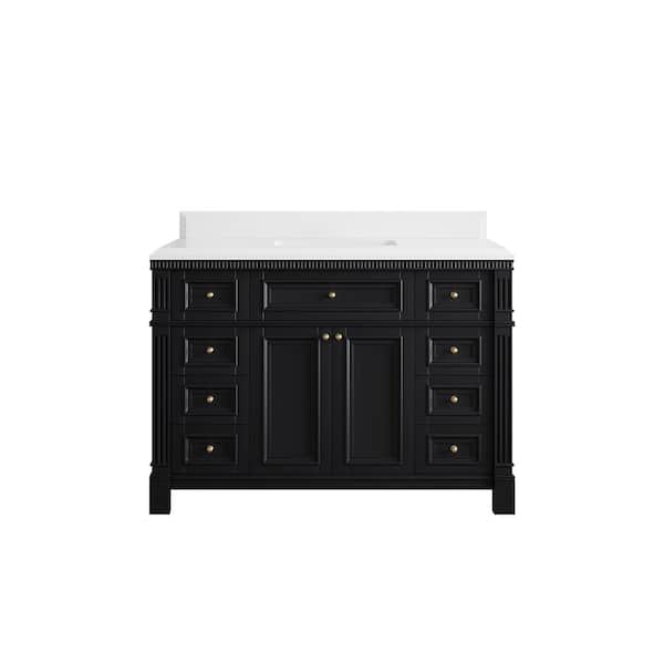 Willow Collections Paris 48 in. W x 22 in. D x 36 in. H Single Sink Bath Vanity in Black with 1.5 in. White qt. Top