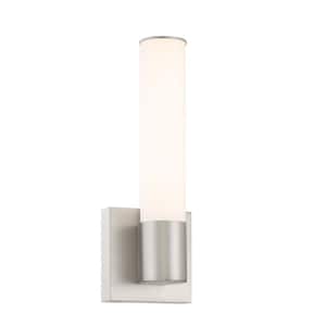 Vantage 14-in Brushed Nickel Tube CCT LED Wall Sconce with White Acrylic Shade