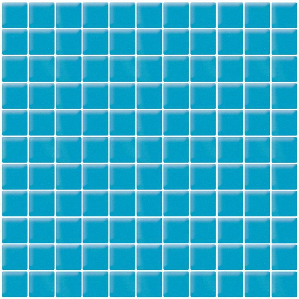 Sea Blue 1x1 Polished Glass Mosaic Tile Sheet