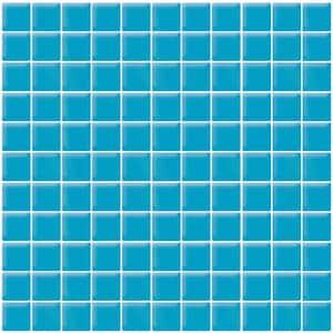 Sea Blue 11.8 in. x 11.8 in. 1 in. x 1 in. Polished Glass Mosaic Tile (9.67 sq. ft./Case)