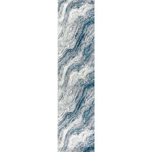 Kassia Navy/Cream 2 ft. x 8 ft. Contemporary Glam Abstract Marble Runner Rug