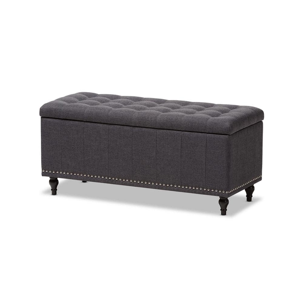 Kaylee Dark Gray Tufted Fabric Storage Ottoman Bench
