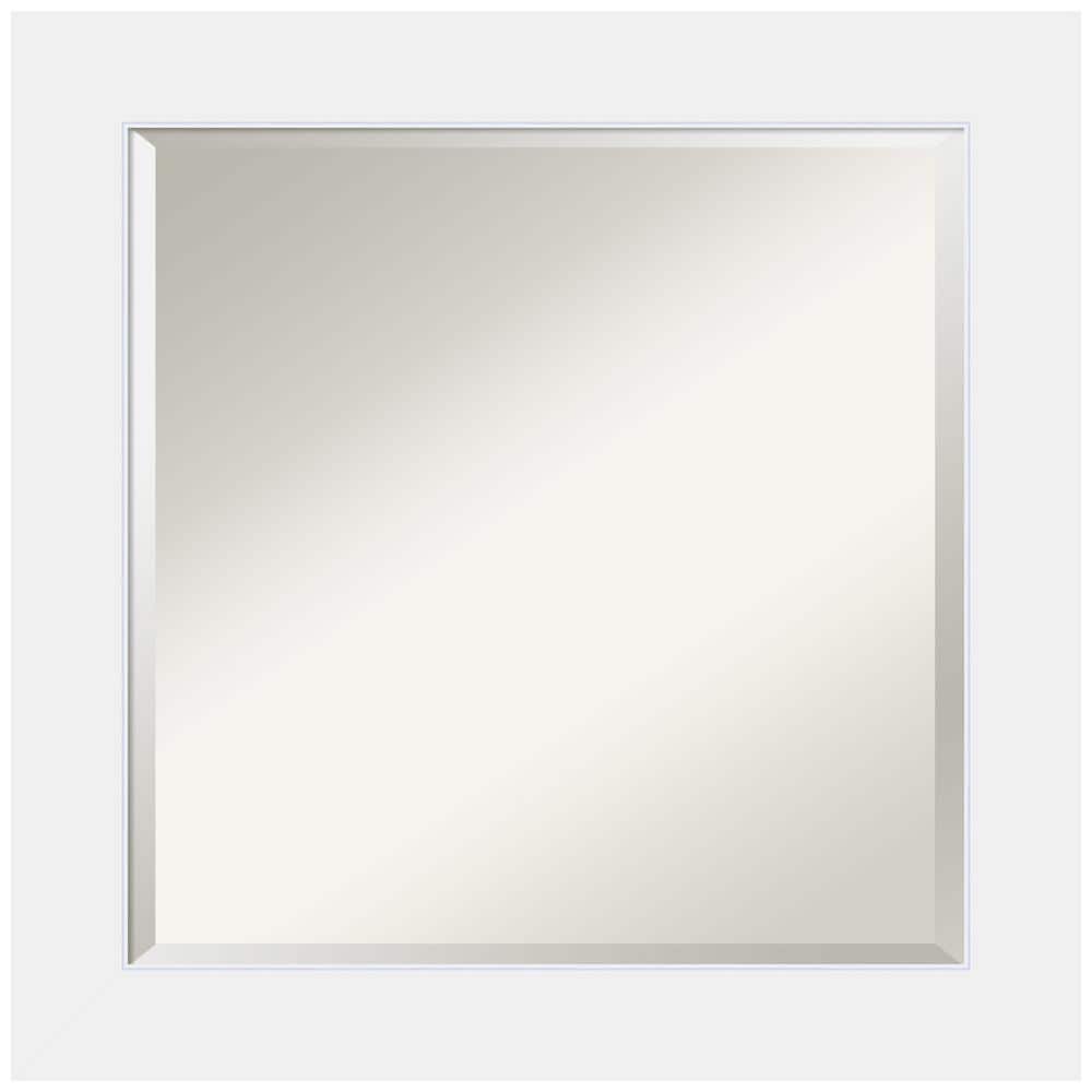 Contemporary White Wood 25" Square Bathroom Vanity Mirror