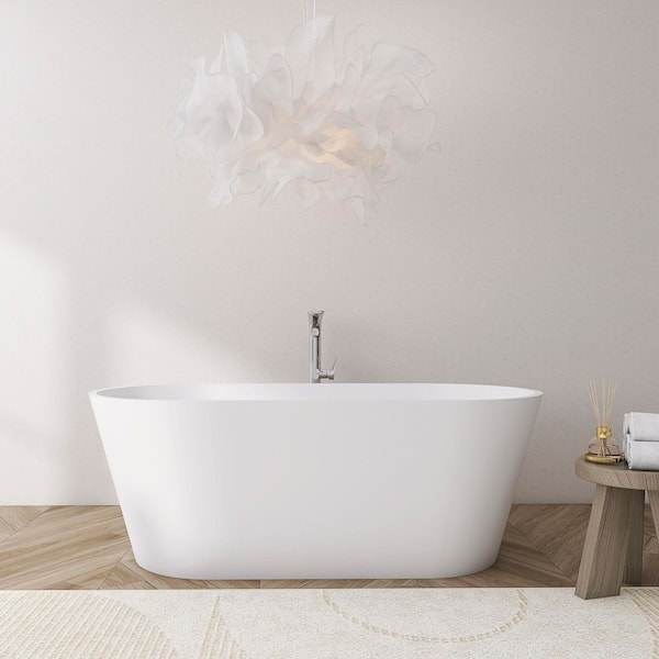 63 in. x 29.5 in. Artificial Stone Soaking Bathtub in Matte White Solid Surface with Overflow and Pop-up Drain