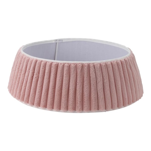 Soft Faux Fur Tree Collar Ring, Striped Texture, Collapsible Stand Cover, Easy Setup & Storage, Fits 23in, Pink