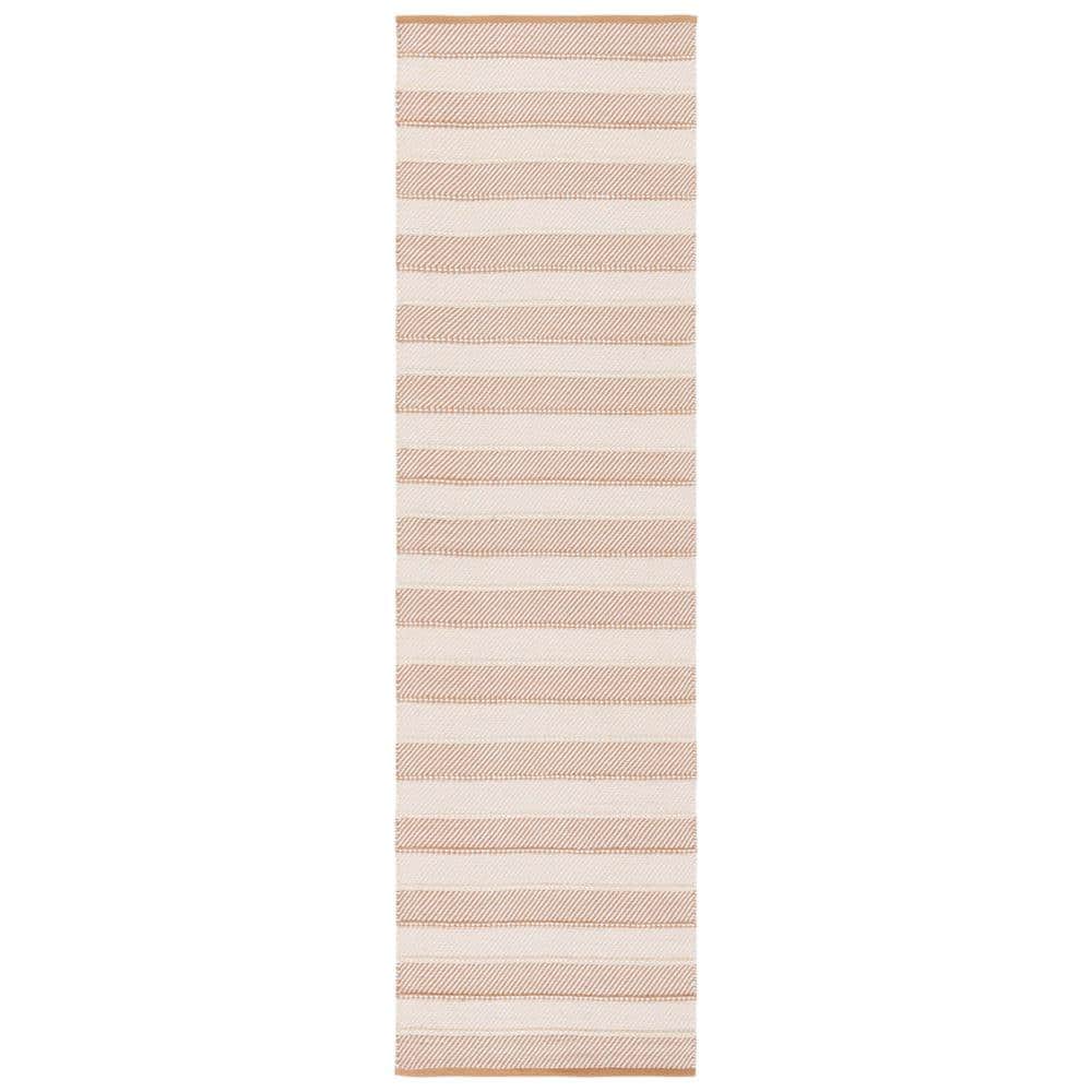 Beige and Gold Striped Wool Flat Woven Runner Rug