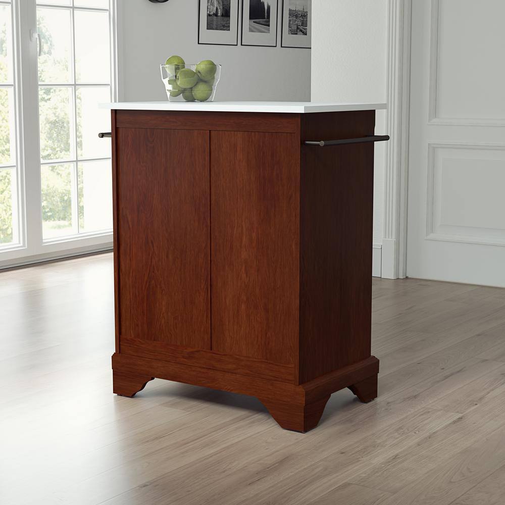 Mahogany and White Granite Top Kitchen Island Cart