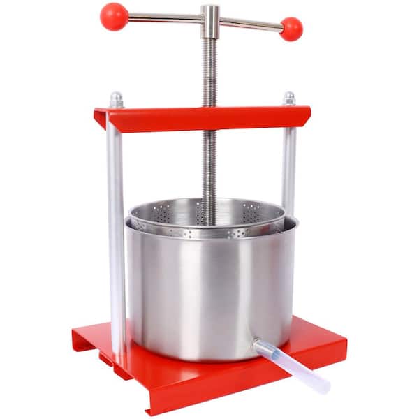 Red Steel 0.53 Gal. Fruit Wine Manual Press for Juice, Vegetable, Wine, Olive Oil