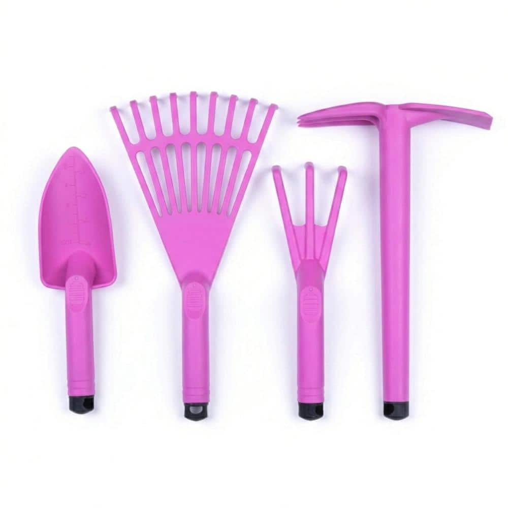 4 Piece Garden Tool Set Fuchsia Poly Non Slip Handle TFL1235 - The