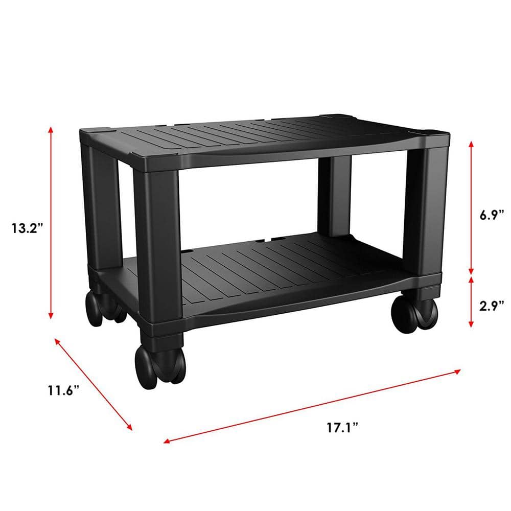 Black 2-Tier Mobile Printer Stand with Wheels
