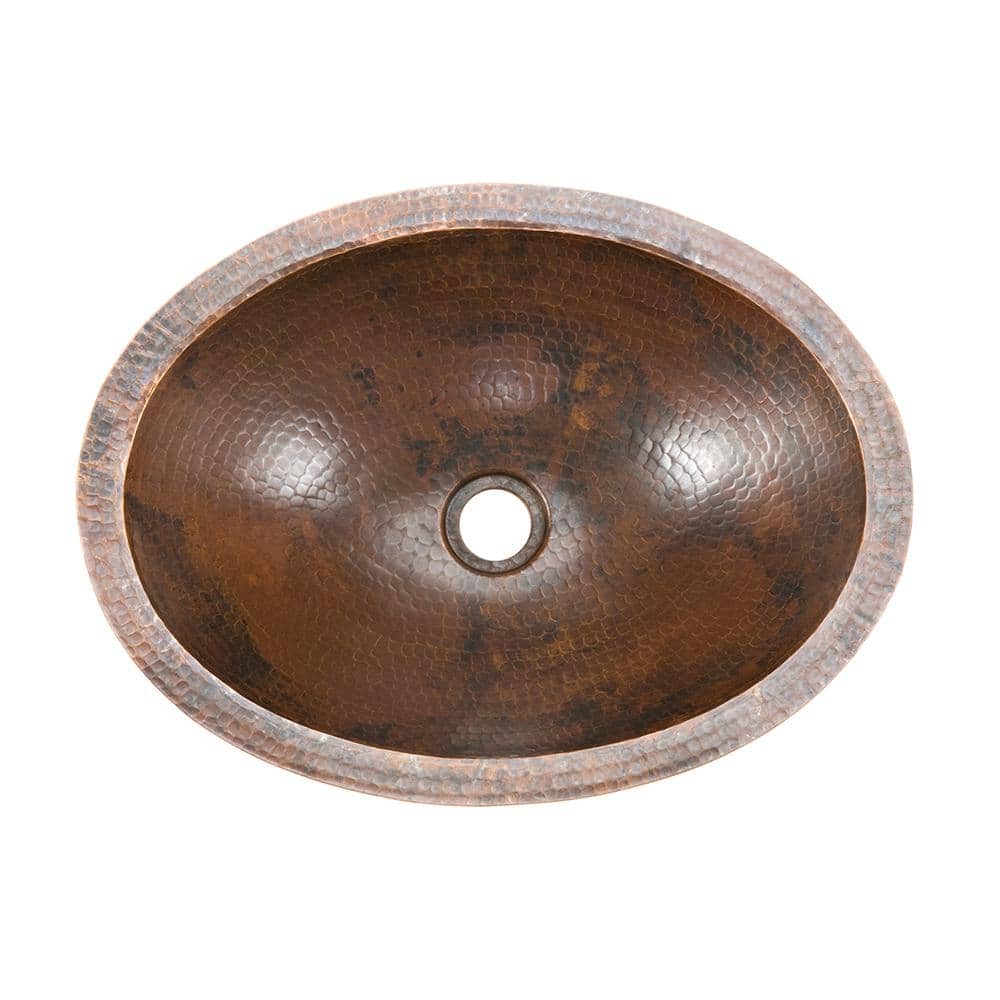 17" Oval Hammered Copper Under Counter Bathroom Sink