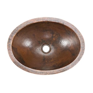 Under-Counter Small Oval Hammered Copper Bathroom Sink in Oil Rubbed Bronze