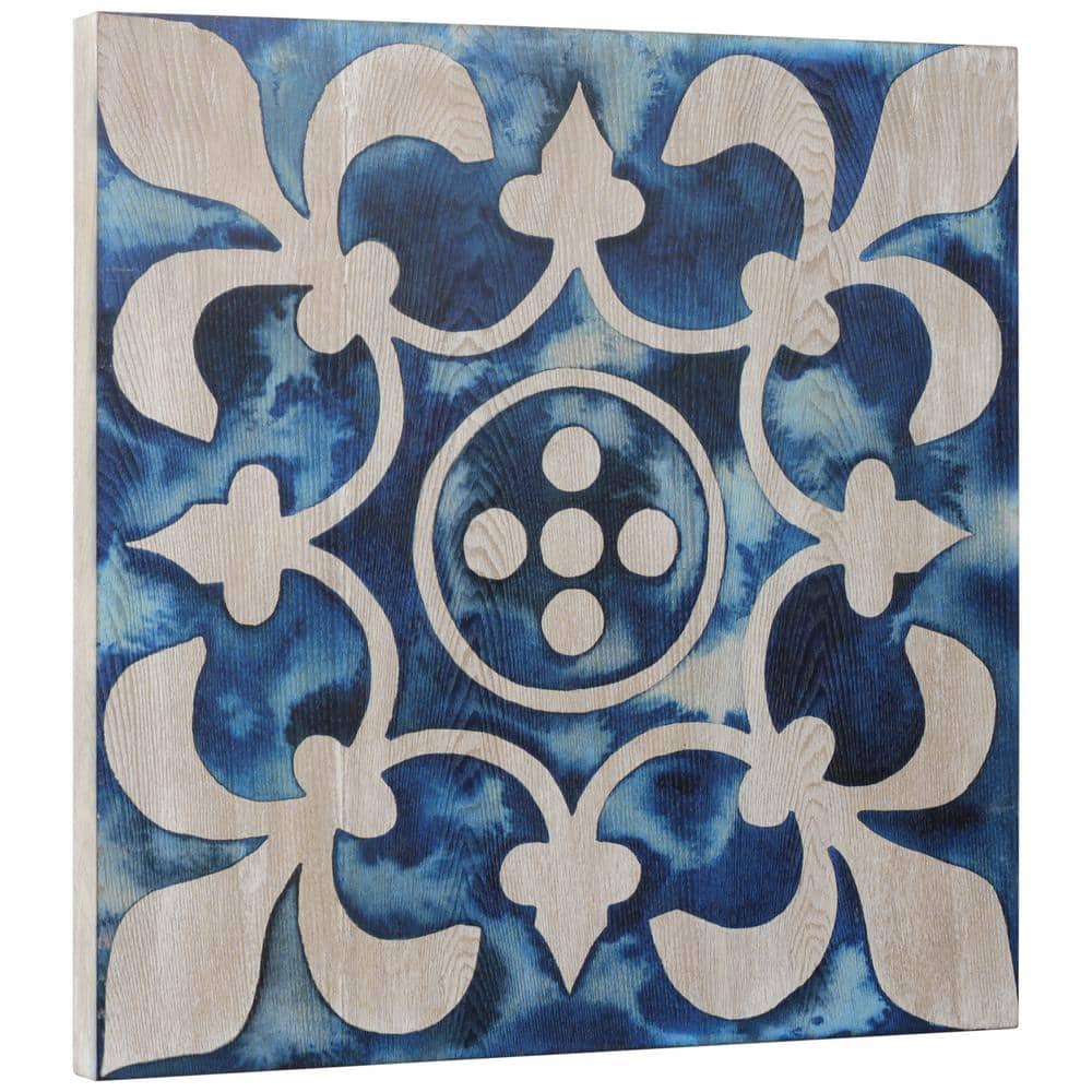 Cobalt Blue and Ash Wood Abstract Square Wall Art