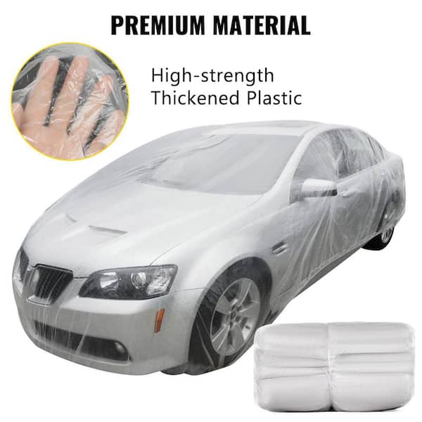 VEVOR Plastic 22 ft. x 12 ft. Car Cover Disposable Car Covers Universal Car Cover Waterproof Dust-proof Full Cover (10-Pieces), Clear