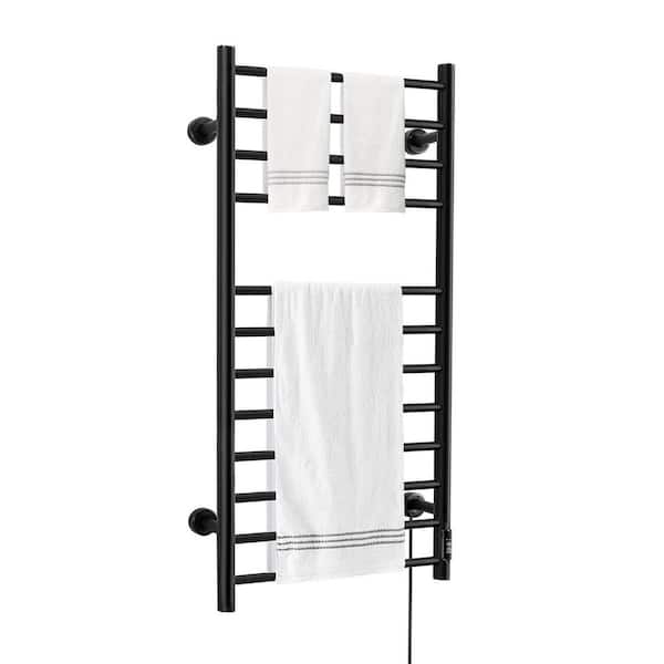 Unbranded 12-bar Heated Towel Warmer Drying Racks Wall Mounted with Timer Stainless Steel Plug-in or Hardwired in Black