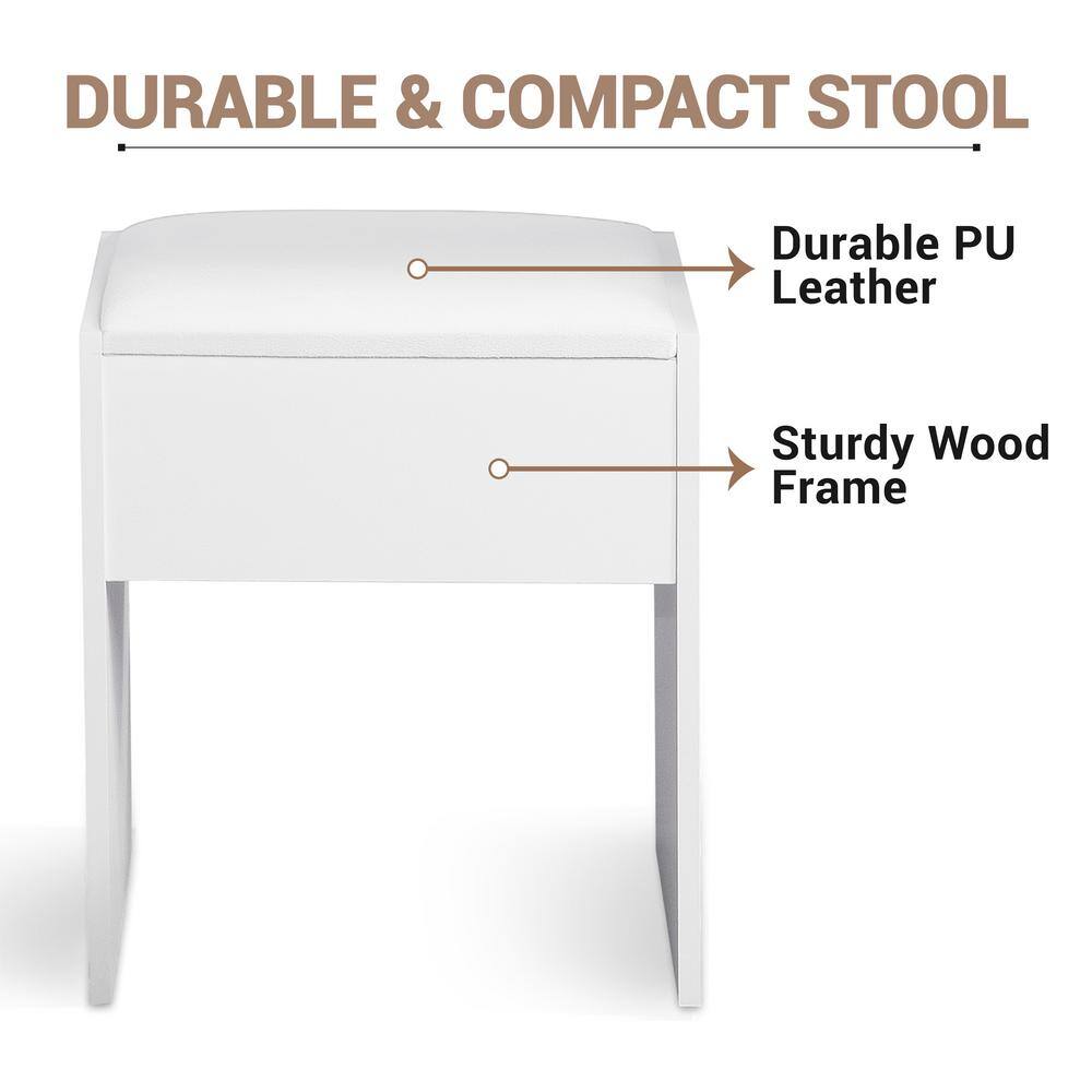 White 4-Drawer Makeup Vanity Set with LED Mirror, Stool, and 4-Shelf Storage Organizer - thumbnail 4